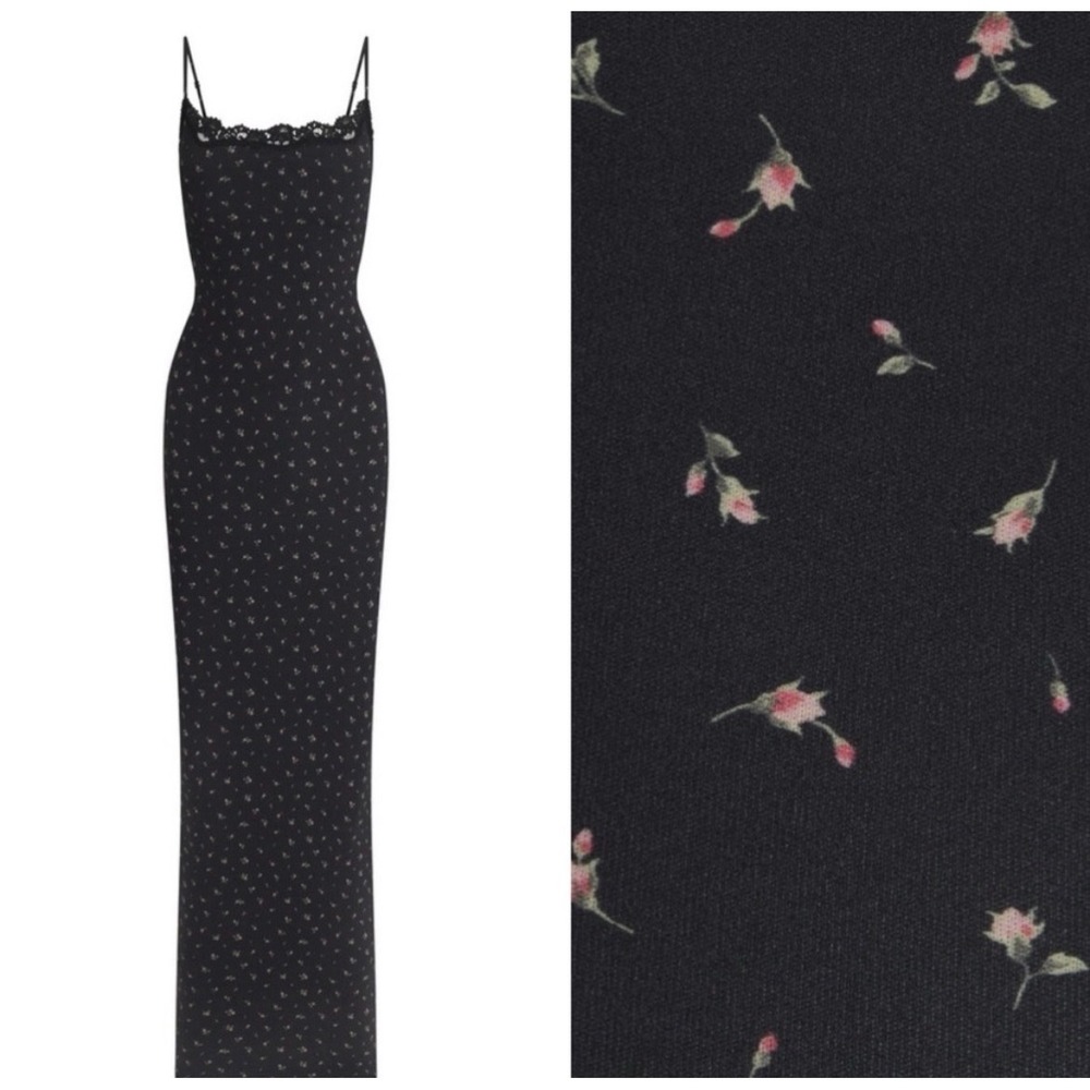 NWT SKIMS Onyx Rosebud Print Fits Everybody Lace Long
Dress 4X